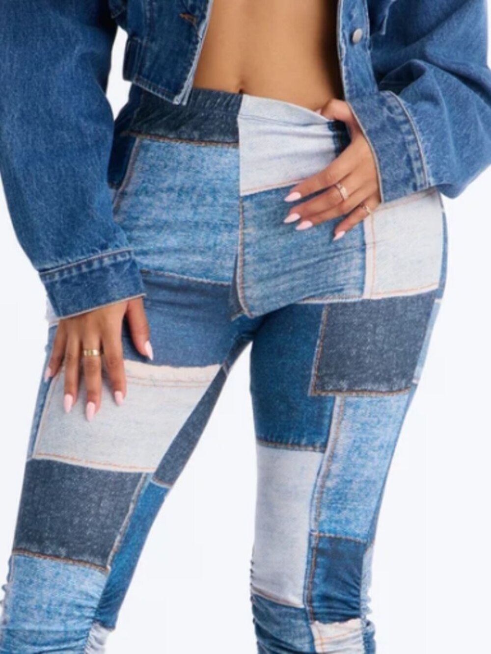 Jean-Look Denim Print Blue/Combo Skinny Fit PantšNWT - Picture 6 of 8